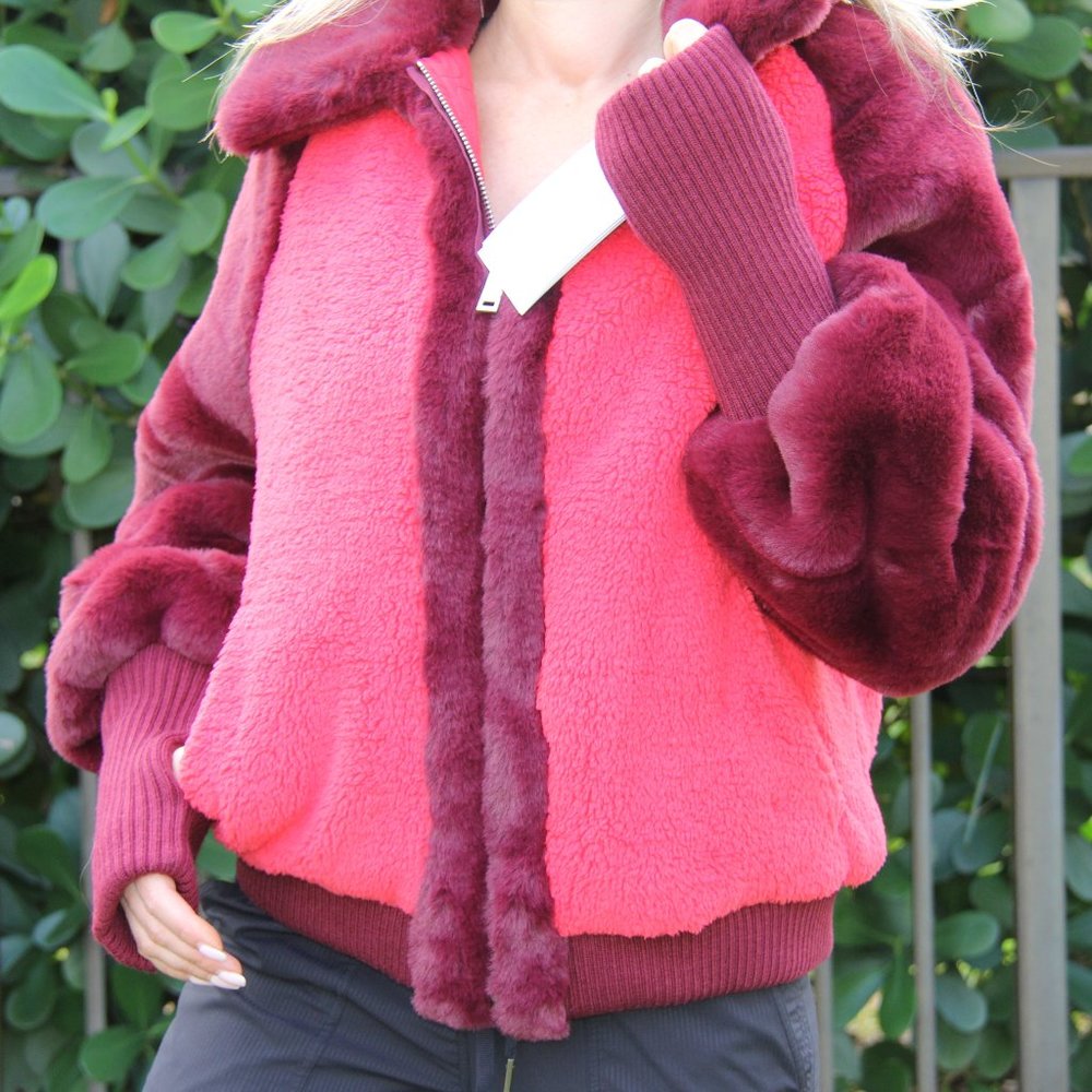 NWT UGG Augusta Sherpa baseball jacket Spanish Red Size S Faux Fur